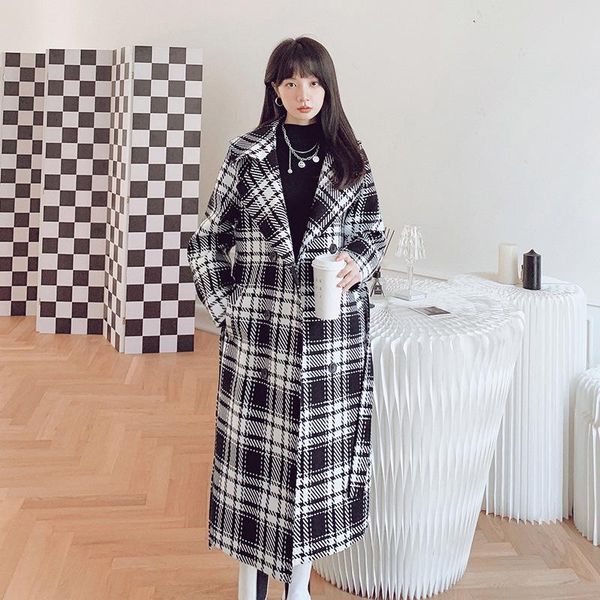 women's trench coats stitching woolen plaid coat korean version 2021 autumn winter casual gentle all-match lady windbreak femme k1209, Tan;black
women's trench coats stitching woolen plaid coat korean version 2021 autumn winter casual gentle all-match lady windbreak femme k1209, Tan;black