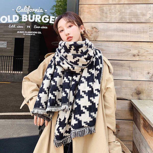 scarf female autumn and winter classic thousand bird lattice imitation cashmere shawl dual-purpose thickened warm bib, Blue;gray
scarf female autumn and winter classic thousand bird lattice imitation cashmere shawl dual-purpose thickened warm bib, Blue;gray