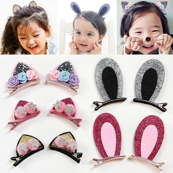 hair accessories cute bow clips for girls hairpins kids glitter flowers cat ears hairball children, Slivery;white 
hair accessories cute bow clips for girls hairpins kids glitter flowers cat ears hairball children, Slivery;white