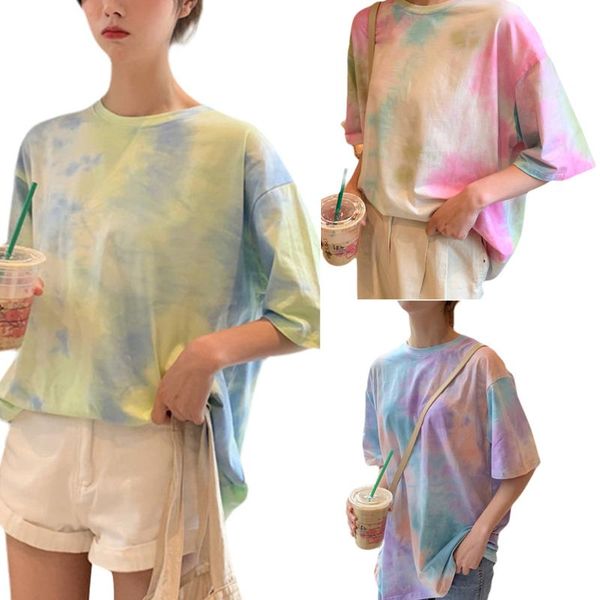 women's t-shirt women summer half sleeve tie-dye pattern loose round neck casual female girls tee shirts plus size, White
women's t-shirt women summer half sleeve tie-dye pattern loose round neck casual female girls tee shirts plus size, White