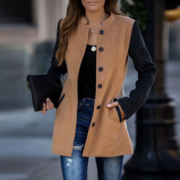 fashion casual long mouw women effects colour vest button jas, Black;brown
