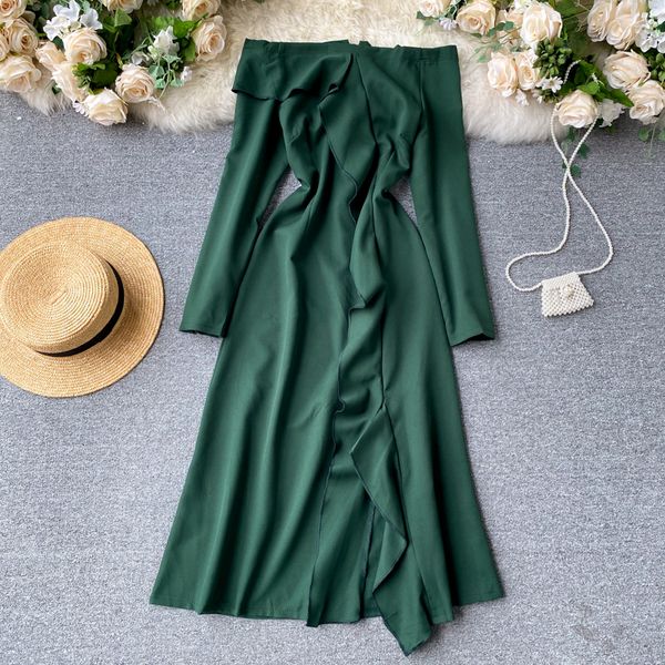 2021 autumn slash neck irregular ruffle women solid green/yellow/red long sleeve casual vestidos female fashion oy62, Black;gray
2021 autumn slash neck irregular ruffle women solid green/yellow/red long sleeve casual vestidos female fashion oy62, Black;gray