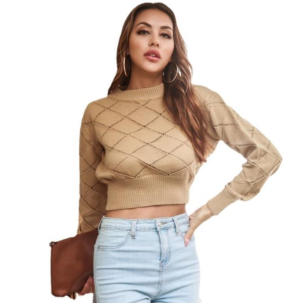 women's sweaters solid color rhomboid crop sweater 2021 fall winter long sleeve cropped pullovers fashion elegant streetwear jumpers, White;black
women's sweaters solid color rhomboid crop sweater 2021 fall winter long sleeve cropped pullovers fashion elegant streetwear jumpers, White;black