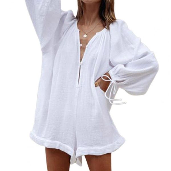 women's swimwear short-sleeved tooling jumpsuit lantern sleeve solid color print v neck buttons women romper cargo pants short shorts, White;black
women's swimwear short-sleeved tooling jumpsuit lantern sleeve solid color print v neck buttons women romper cargo pants short shorts, White;black