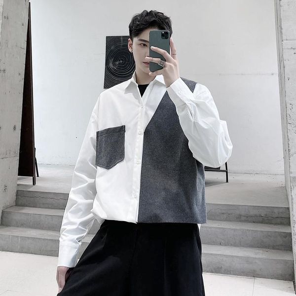 men patchwork shirts korean fake two fashion shirt casual vintage male clothing hip hop street long sleeve camisa masculina, White;black
men patchwork shirts korean fake two fashion shirt casual vintage male clothing hip hop street long sleeve camisa masculina, White;black