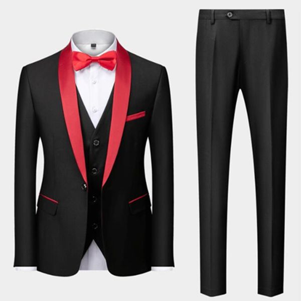 men color block collar suits jacket trousers waistcoat male business casual wedding blazers coat vest pants 3 pieces set, White;black
men color block collar suits jacket trousers waistcoat male business casual wedding blazers coat vest pants 3 pieces set, White;black