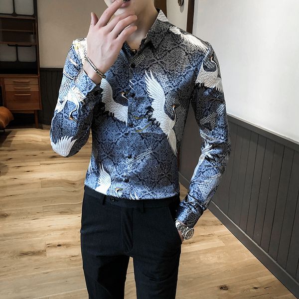 the crane printed japanese shirt vintage fine fitting dresses from men's popelines of silk xxus, White;black
the crane printed japanese shirt vintage fine fitting dresses from men's popelines of silk xxus, White;black