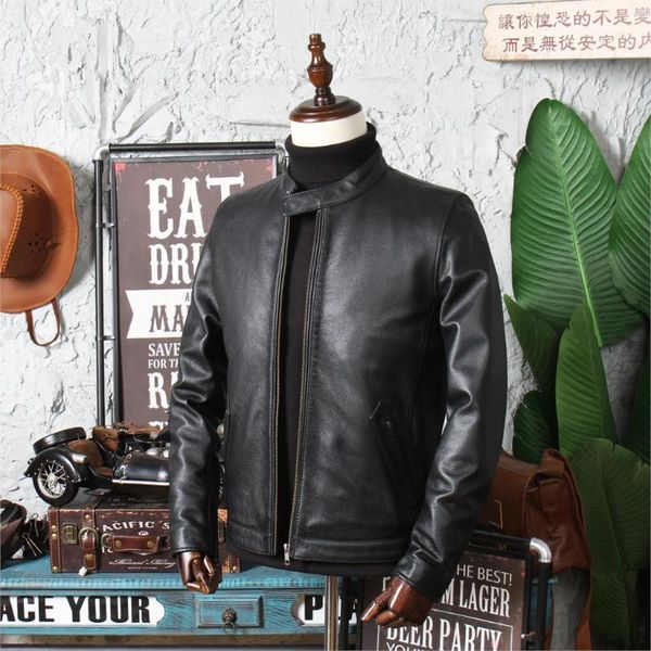 men's leather & faux embossed short stand collar jacket genuine clothes full-grain cow, Black
men's leather & faux embossed short stand collar jacket genuine clothes full-grain cow, Black