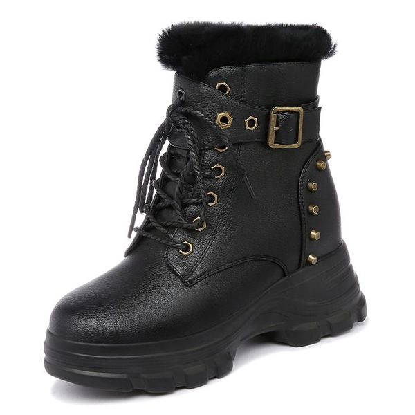 boots shoes woman moolecole fashion women ankle plush warm internal increase 9483, Black