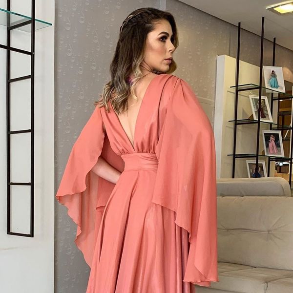 new 2021 deep v neck long formal evening with cape backless a line elegant prom es plus size simple party gowns vestidos s9fm, Black;red