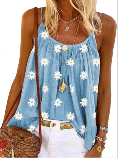sleeveless loose boho beach t shirt female 2021 summer small daisies print casual women t shirts tank tee shirts, White 
sleeveless loose boho beach t shirt female 2021 summer small daisies print casual women t shirts tank tee shirts, White