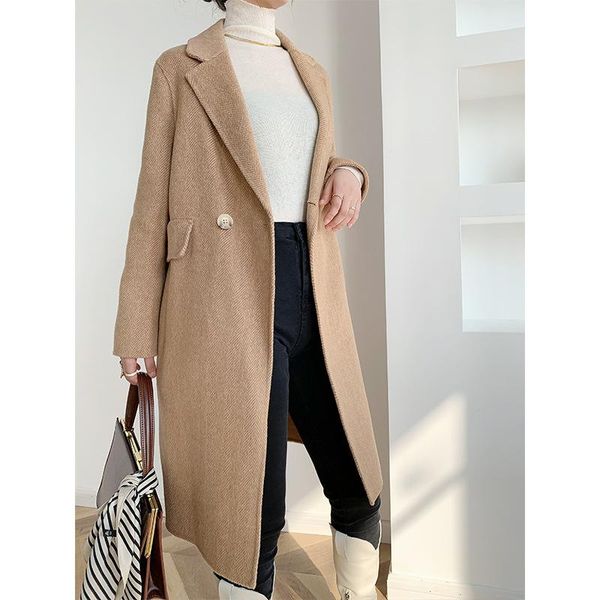 women's wool & blends color of fund 2021 autumn winters in europe and the united states cloth coat all-wool lapel long double, Black
women's wool & blends color of fund 2021 autumn winters in europe and the united states cloth coat all-wool lapel long double, Black