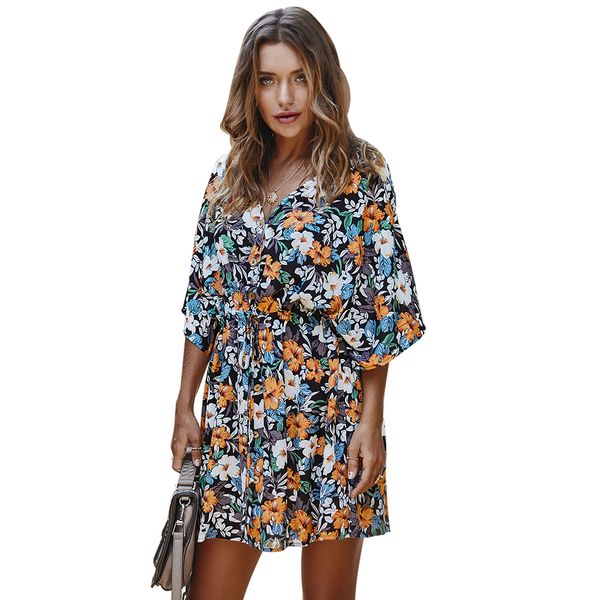 spring summer women 2020 elegant flare sleeves floral print party female boho vintage v neck button es lp1l, Black
spring summer women 2020 elegant flare sleeves floral print party female boho vintage v neck button es lp1l, Black