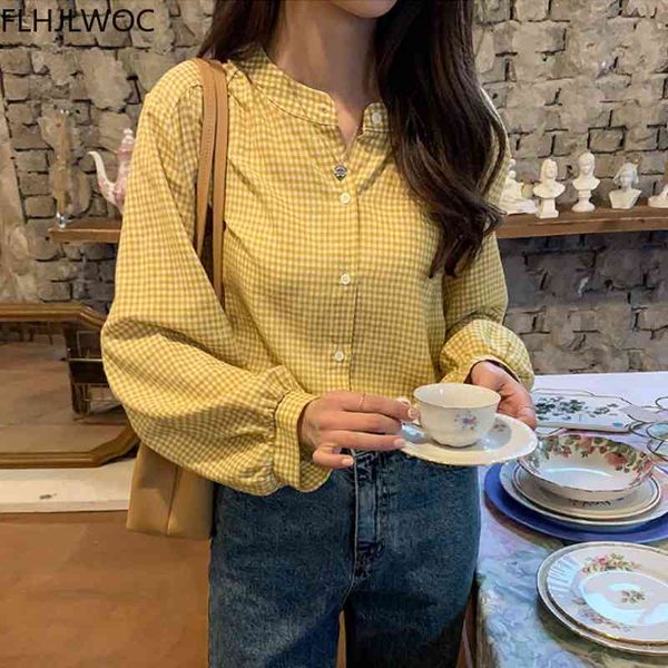 women's blouses & shirts s korea chic blusas women cute sweet girls japanese style preppy yellow single breasted button plaid, White
women's blouses & shirts s korea chic blusas women cute sweet girls japanese style preppy yellow single breasted button plaid, White