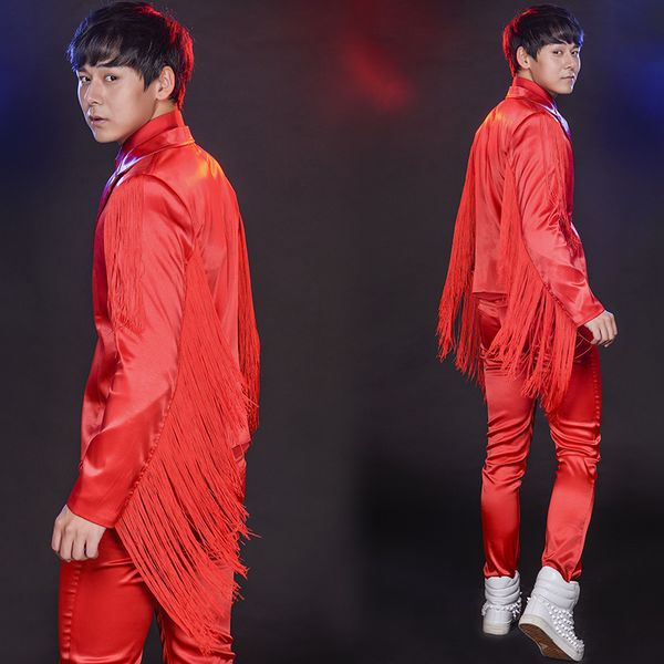 fashionable red tassels mens suits punk style 3 piece sets male singer vocal concert costume nightclub bar dancer stage clothes, Black;red
fashionable red tassels mens suits punk style 3 piece sets male singer vocal concert costume nightclub bar dancer stage clothes, Black;red