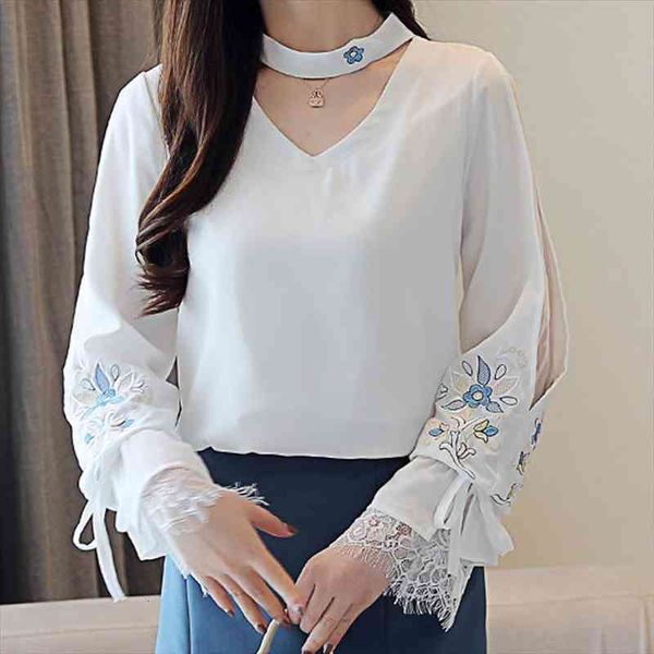 korean style women blouse spring autumn blouses embroidered lace sleeves long sleeved chiffon fresh white 807a3
korean style women blouse spring autumn blouses embroidered lace sleeves long sleeved chiffon fresh white 807a3