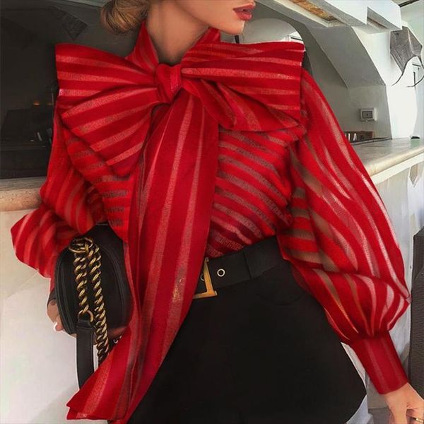 casual mesh sheer long womens blouses lantern sleeve bowknot collar striped formal blouse blusas mujer de moda, White
casual mesh sheer long womens blouses lantern sleeve bowknot collar striped formal blouse blusas mujer de moda, White