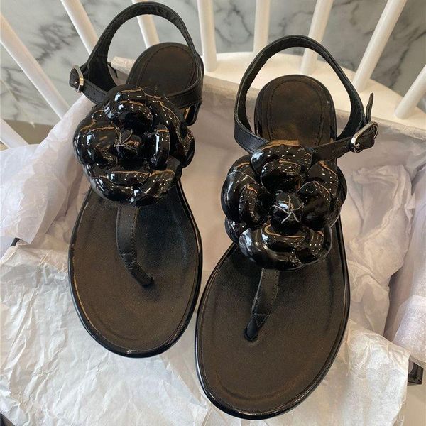 sandals summer ladies shoes flower chaussure femme leather female flip flop sandalias brand women beach, Black