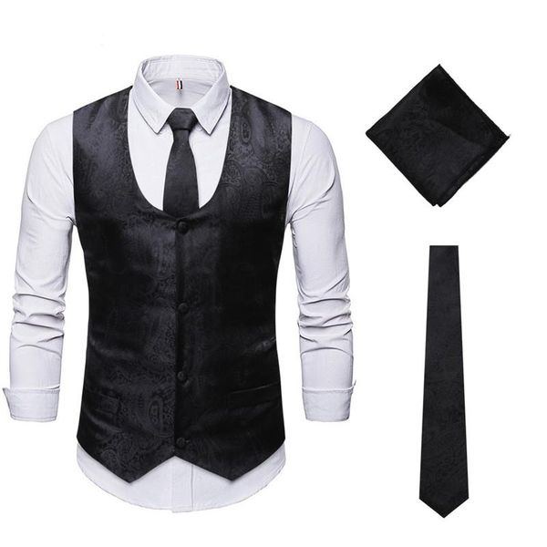 men's vests mens 3 piece formal paisley vest set with tuxedo necktie handkerchief business wedding waistcoat men gilet uomo xxl, Black;white
men's vests mens 3 piece formal paisley vest set with tuxedo necktie handkerchief business wedding waistcoat men gilet uomo xxl, Black;white