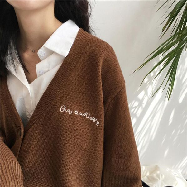 women's sweaters 2021 korean style solid colors letters embroidery single-breasted loose oversized long sleeve knitted cardigan, White;black
women's sweaters 2021 korean style solid colors letters embroidery single-breasted loose oversized long sleeve knitted cardigan, White;black