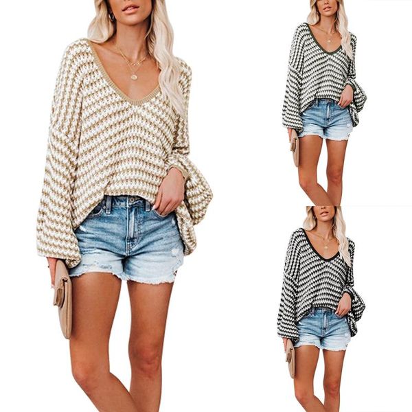 women's sweaters streetwear women loose knitwear u-shaped collar balloon sleeve stripe pattern pullovers v neck jumpers, White;black
women's sweaters streetwear women loose knitwear u-shaped collar balloon sleeve stripe pattern pullovers v neck jumpers, White;black