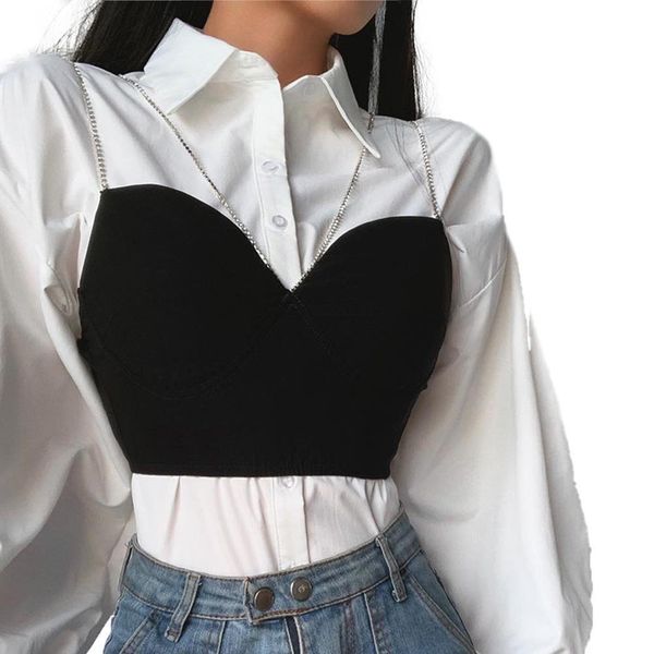 summer ladies black t-shirts camisole v-neck sleeveless female rhinestone chain shoulder strap slim vest, White
summer ladies black t-shirts camisole v-neck sleeveless female rhinestone chain shoulder strap slim vest, White