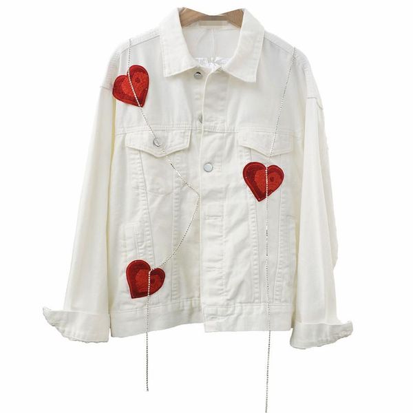 women's jackets ins white denim coat mujer 2021 fall ladies red love heart shaped design patched chain basic autumn jean jacket women, Black;brown
women's jackets ins white denim coat mujer 2021 fall ladies red love heart shaped design patched chain basic autumn jean jacket women, Black;brown