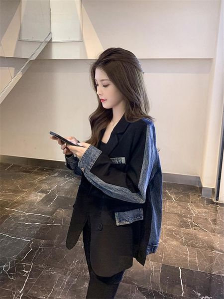women's suits & blazers superaen autumn spring retro denim patchwork suit jacket loose mid-length slim office lady women, White;black
women's suits & blazers superaen autumn spring retro denim patchwork suit jacket loose mid-length slim office lady women, White;black