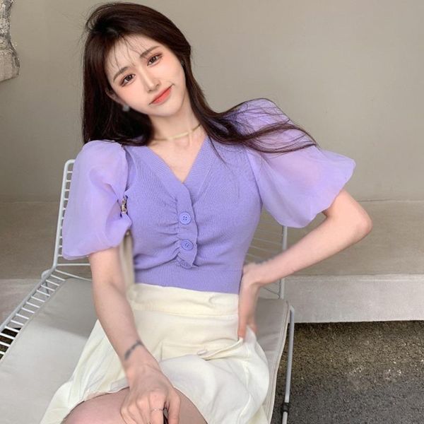 women's t-shirt women t-shirts solid color v neck puff sleeve slim knitted short casual for lady, White
women's t-shirt women t-shirts solid color v neck puff sleeve slim knitted short casual for lady, White