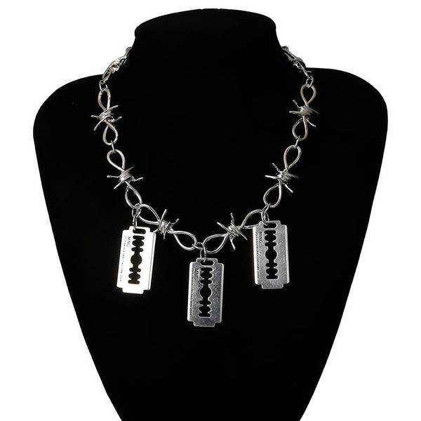 pendant necklaces punk hip hop thorns choker razor blade shape necklace collar statement curb cuban thick necklaces/bracelet jewelry, Silver
pendant necklaces punk hip hop thorns choker razor blade shape necklace collar statement curb cuban thick necklaces/bracelet jewelry, Silver