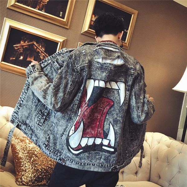 men's jackets spring and autumn korean version of jeans jacket back parody graffiti loose jacket., Black;brown
men's jackets spring and autumn korean version of jeans jacket back parody graffiti loose jacket., Black;brown