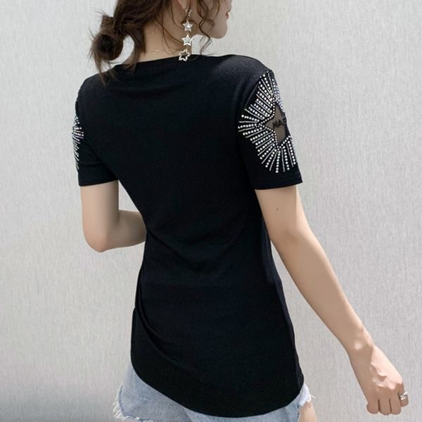 2021 summer european clothes t-shirt fashion shiny diamonds star transparent women ropa mujer pullover tees new t06811 6sbg, White
2021 summer european clothes t-shirt fashion shiny diamonds star transparent women ropa mujer pullover tees new t06811 6sbg, White