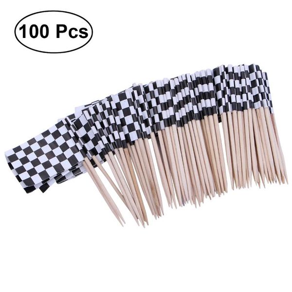 

forks pack of 100 racing flag toothpicks checkered picks appetizer fruit sticks for cocktail party - black and white