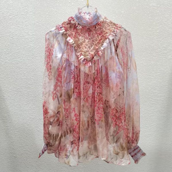 women's blouses & shirts 100% silk floral high neck shirt, White
women's blouses & shirts 100% silk floral high neck shirt, White