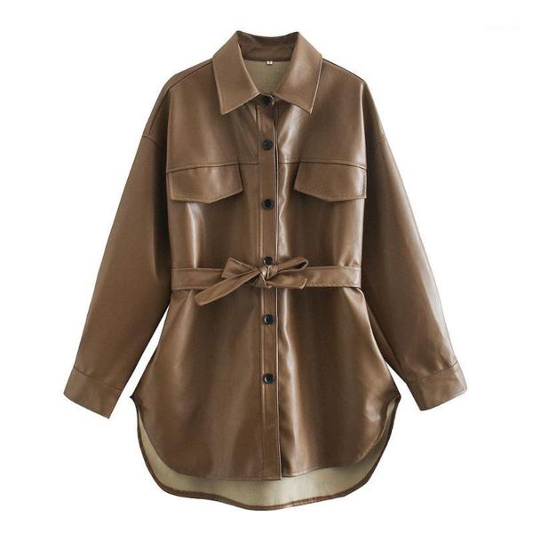 women's jackets 2021 autumn spring pu leather coats women fashion pockets elegant tie belt waist female clothing, Black;brown
women's jackets 2021 autumn spring pu leather coats women fashion pockets elegant tie belt waist female clothing, Black;brown