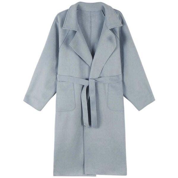 women's wool & blends fall/winter woolen coat loose flip, Black
