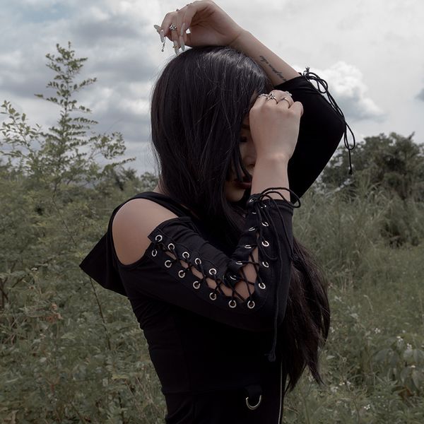 women off shoulder hollow out long sleeve star zipper hooded dress goth female eyelet lace up bodycon dress, Black;gray
women off shoulder hollow out long sleeve star zipper hooded dress goth female eyelet lace up bodycon dress, Black;gray