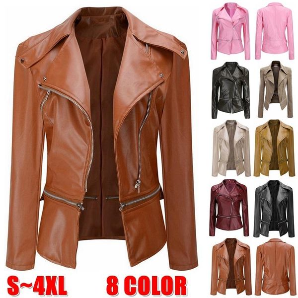 women's jackets 8 colors fashion women leather zipper jacket slim fit motorcycle clothes ladies streetwear leisure coat, Black;brown
women's jackets 8 colors fashion women leather zipper jacket slim fit motorcycle clothes ladies streetwear leisure coat, Black;brown