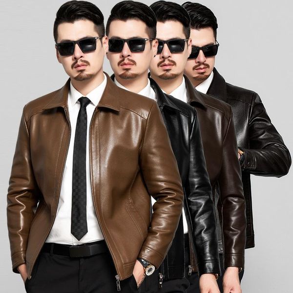 men's down & parkas leather 2021 spring and autumn thin lapel jacket middle-aged elderly fashion casual coat, Black
men's down & parkas leather 2021 spring and autumn thin lapel jacket middle-aged elderly fashion casual coat, Black