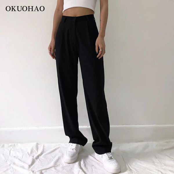 women's pants & capris 2021 fashion straight suit women high waist casual office lady full length wide leg loose female black mom trous, Black;white
women's pants & capris 2021 fashion straight suit women high waist casual office lady full length wide leg loose female black mom trous, Black;white