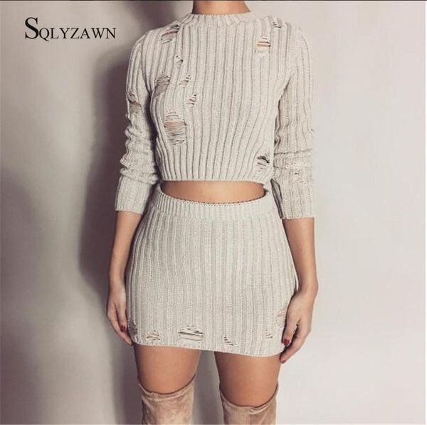 two piece dress women autumn rib knitted 2 set fashion hollow out holes bodycon mini crop ladies, White
two piece dress women autumn rib knitted 2 set fashion hollow out holes bodycon mini crop ladies, White