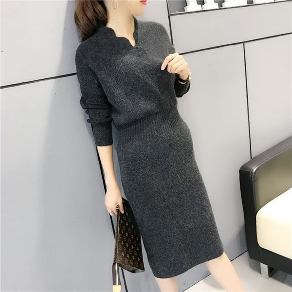 2021 new autumn spring knitted pencil women high waist office ladies sweater es v neck long sleeve solid casual vestidos avdm, Black;gray
2021 new autumn spring knitted pencil women high waist office ladies sweater es v neck long sleeve solid casual vestidos avdm, Black;gray
