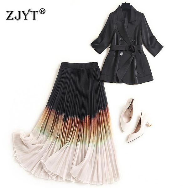 two piece dress 2021 fashion designers spring outfits elegant notched blazer and gradient pleated skirt suits office party twinset, White
two piece dress 2021 fashion designers spring outfits elegant notched blazer and gradient pleated skirt suits office party twinset, White