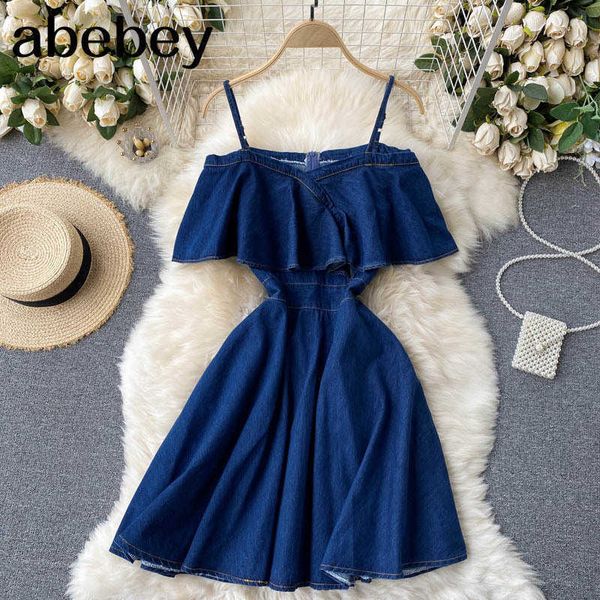 retro denim strap dress women korean off shoulder ruffles a-line dresses summer fashion streetwear short dress 210715, Black;gray
retro denim strap dress women korean off shoulder ruffles a-line dresses summer fashion streetwear short dress 210715, Black;gray