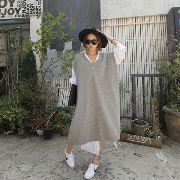 women's sweaters long vest coat over knee korean style loose large size student sweater bat sleeve dress trendy, White;black
women's sweaters long vest coat over knee korean style loose large size student sweater bat sleeve dress trendy, White;black