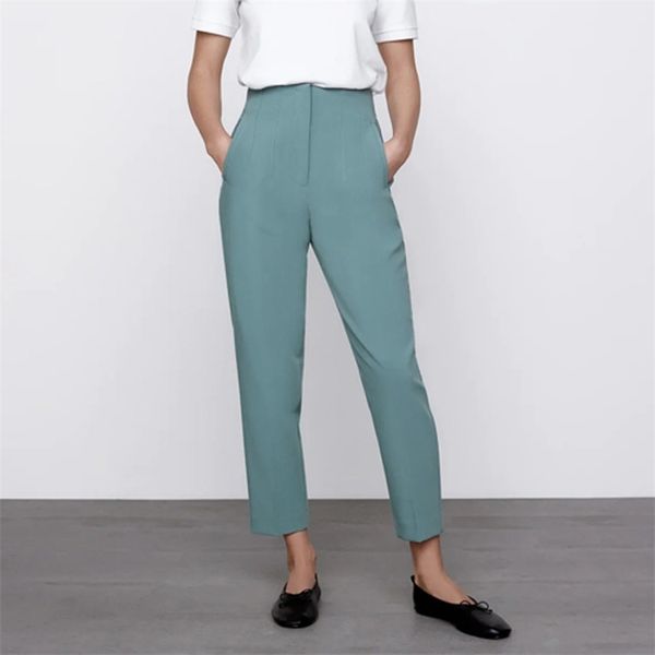 women summer casual solid ankle-length pants za high waist fashion street female elegant straight pants trousers clothing 210721, Black;white
women summer casual solid ankle-length pants za high waist fashion street female elegant straight pants trousers clothing 210721, Black;white