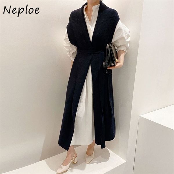 neploe korean suit chic loose puff sleeve shirt dress + v-neck drawstring slim waist knitted vest simple 2 piece set women 210730, White
neploe korean suit chic loose puff sleeve shirt dress + v-neck drawstring slim waist knitted vest simple 2 piece set women 210730, White