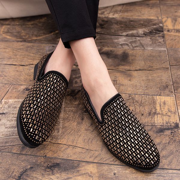 full shining pvc bricks decoration formal men rhinestones dress shoes soft sole slip-on loafers luxury party flats casual shoes, Black
full shining pvc bricks decoration formal men rhinestones dress shoes soft sole slip-on loafers luxury party flats casual shoes, Black