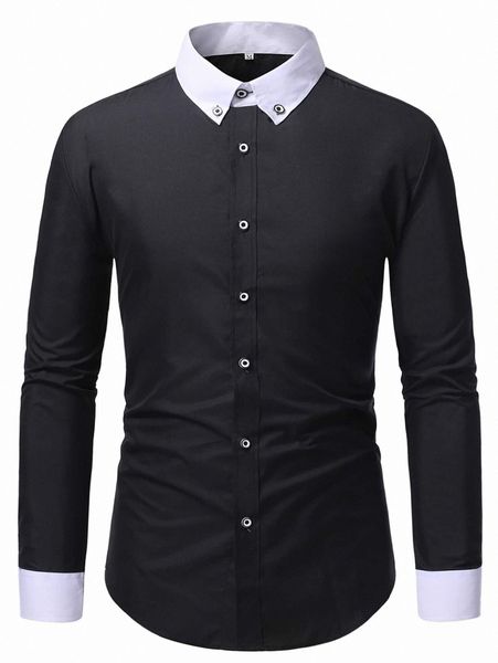 men contrast collar button down shirt j9zf#, White;black
men contrast collar button down shirt j9zf#, White;black