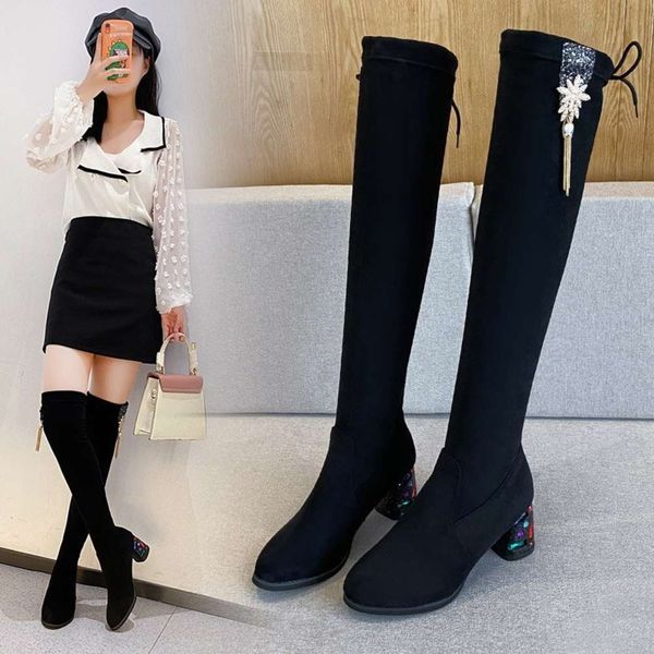 thick 2020 new autumn elastic boots women's versatile frosted leather medium heeled shoes children's round head over, White;red
thick 2020 new autumn elastic boots women's versatile frosted leather medium heeled shoes children's round head over, White;red